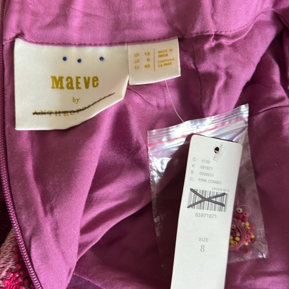 NWT Maeve from Anthropologie Pink/ Purple Embroidered Dress - 8 - Picture 9 of 9